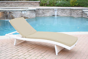 White Wicker Adjustable Chaise Lounger with Hunter Green Cushion