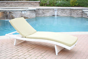 White Wicker Adjustable Chaise Lounger with Hunter Green Cushion