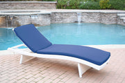 White Wicker Adjustable Chaise Lounger with Hunter Green Cushion