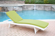 White Wicker Adjustable Chaise Lounger with Hunter Green Cushion