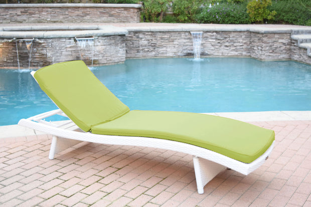 White Wicker Adjustable Chaise Lounger with Hunter Green Cushion