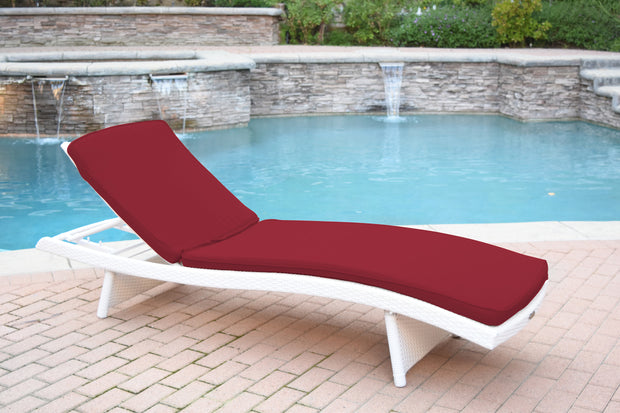 White Wicker Adjustable Chaise Lounger with Hunter Green Cushion