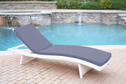 White Wicker Adjustable Chaise Lounger with Hunter Green Cushion