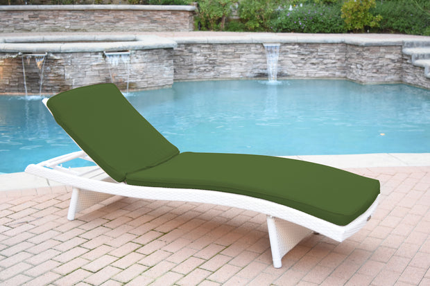 White Wicker Adjustable Chaise Lounger with Hunter Green Cushion